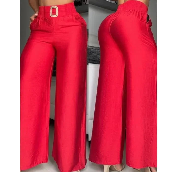 Elegant High Waist Pleated Wide Leg Trousers for Women