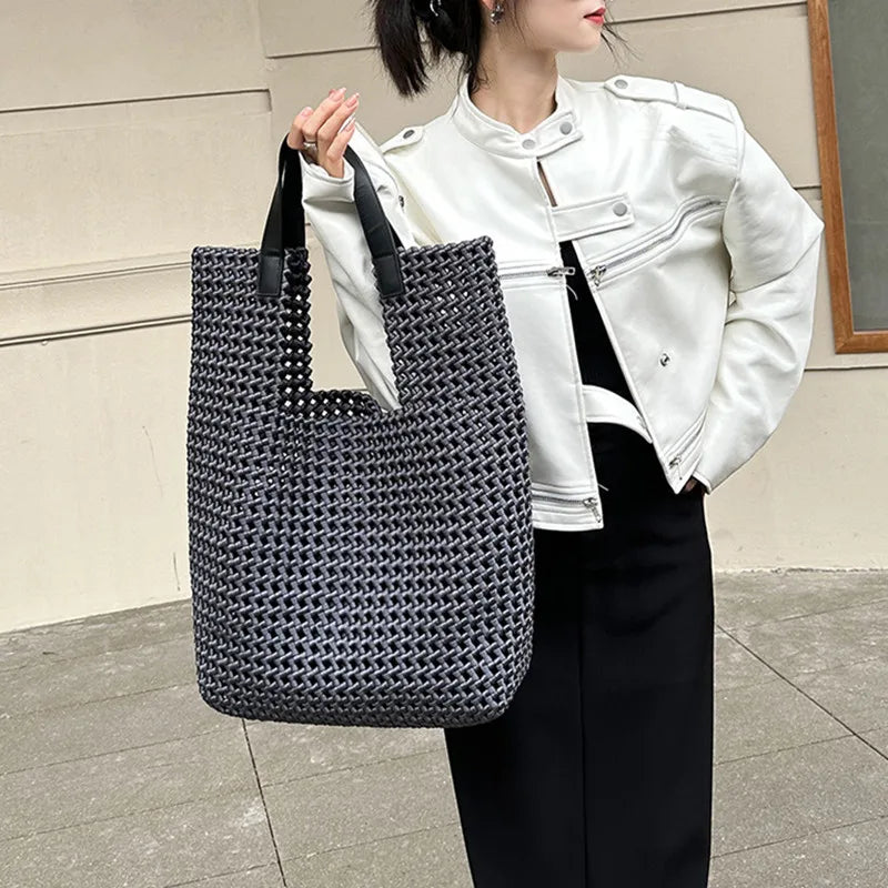Rope Woven Shoulder Tote Bag