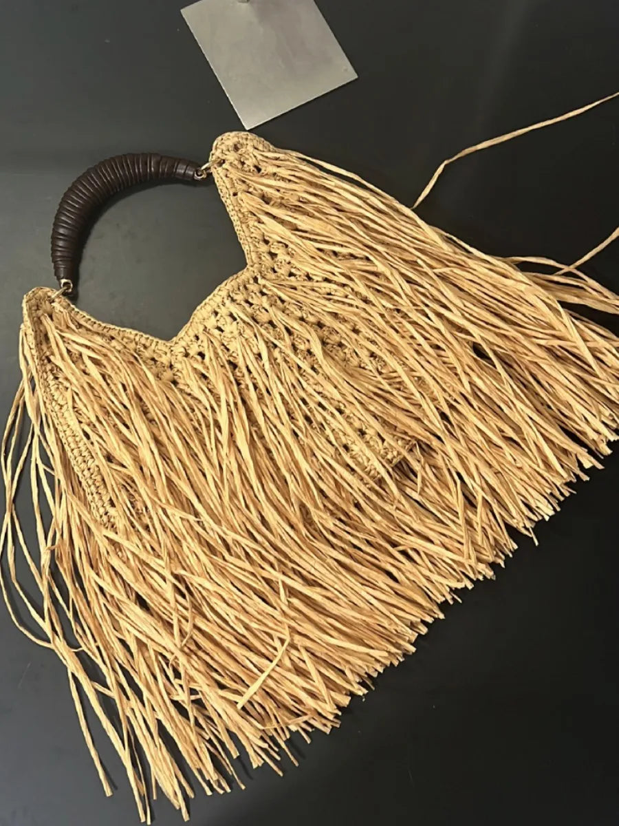 Hollow Out Tote Bags For Women Luxury Designer Handbag Purse New Weave Large Capacity Tassel Shoulder Straw Beach Bag