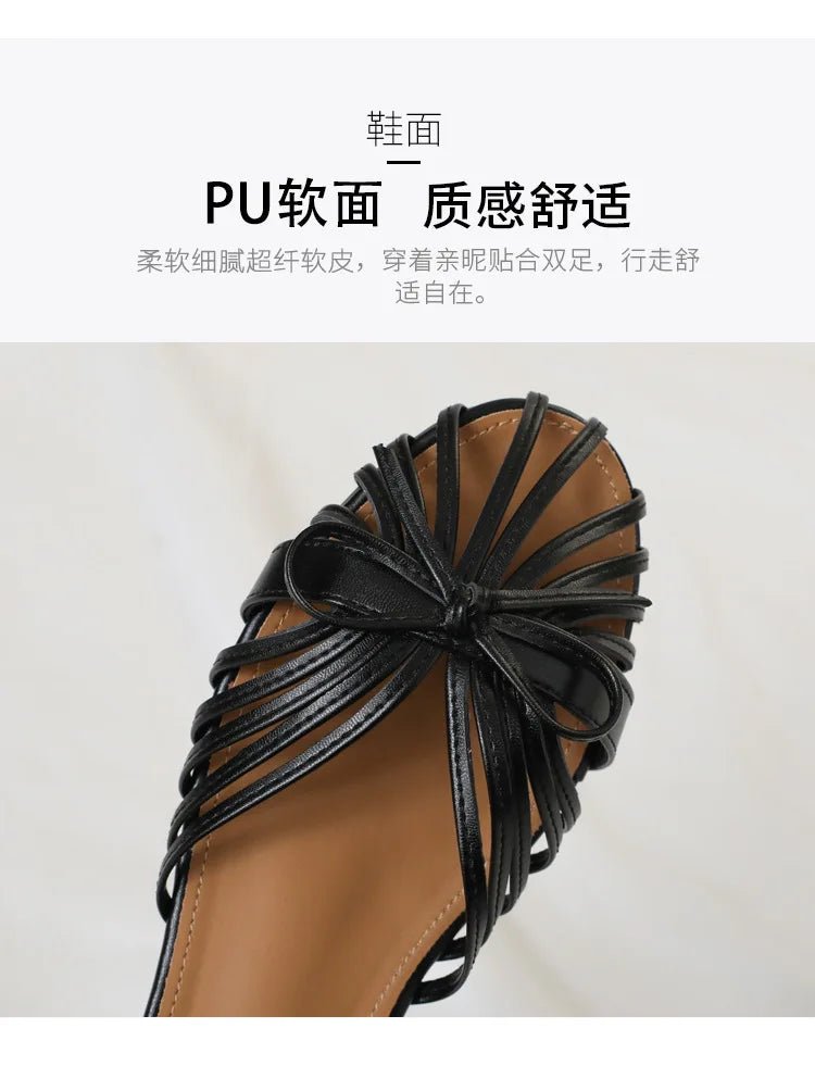 One Strap Hollow Out Sandals With Bow Detail For Women