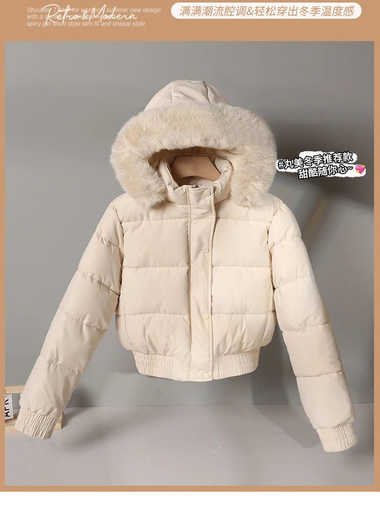 Solid Color Padded Winter Hooded Jacket
