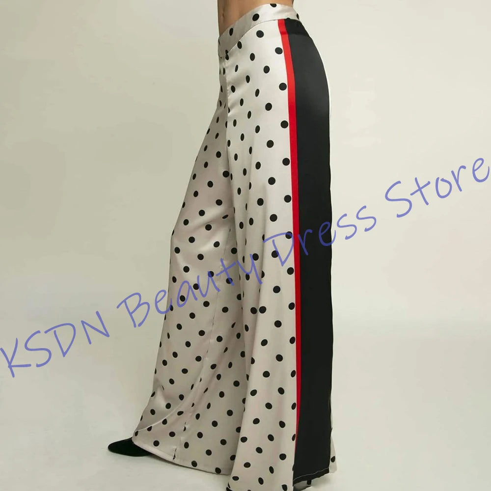 Elegant High Waist Polka Dot Wide Leg Satin Pants For Women