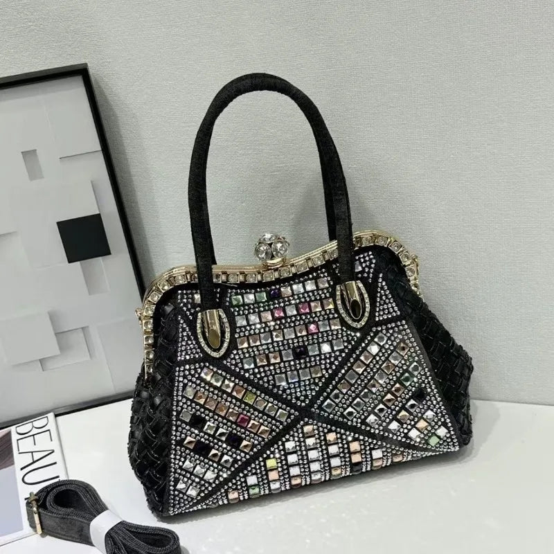 New Women's Diamond Handbag Luxury Brand Diamond Sparkling Dinner Party Women's Handbag Diamond Retro Shoulder Crossbody Bag