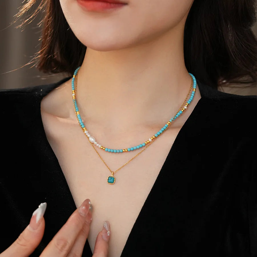 Turquoise Double Layer Beaded Necklace