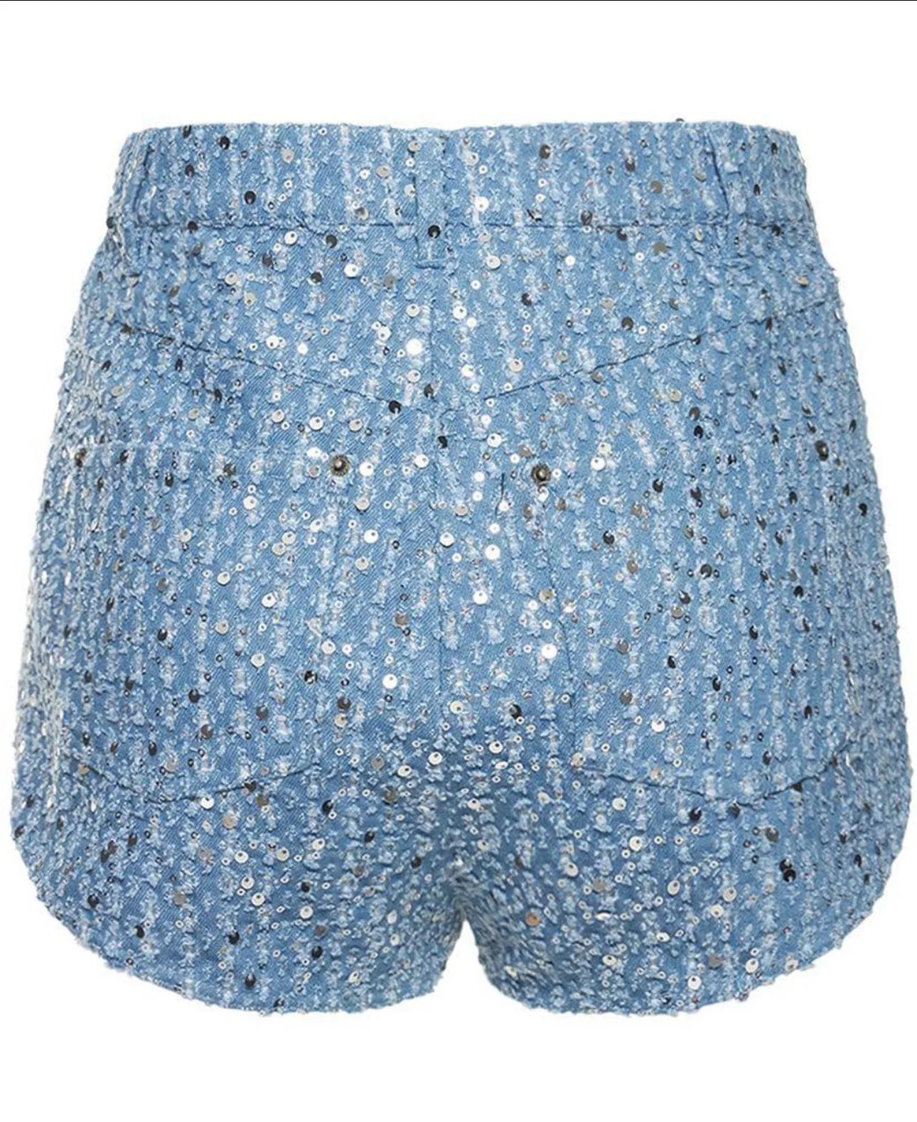 Sequined Denim Two-Piece Set With Cropped Jacket And Shorts for Women