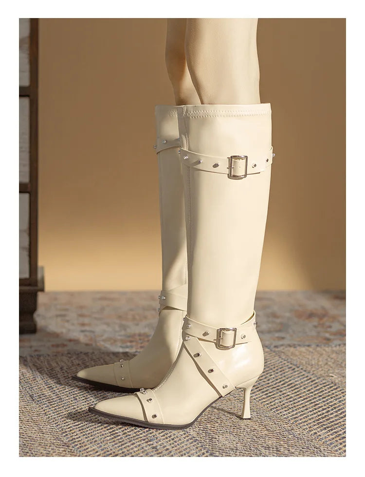 Black Mid Calf Stiletto Boots