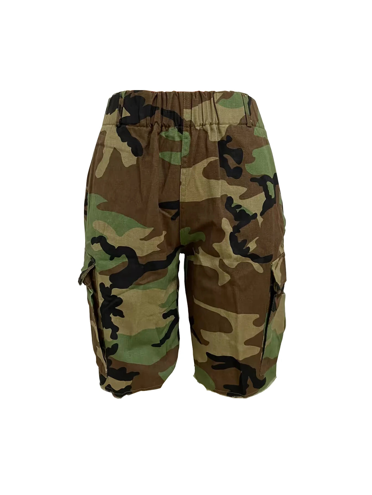 Printed Camo Multi Pocket Casual Shorts with Elastic Waist for Women