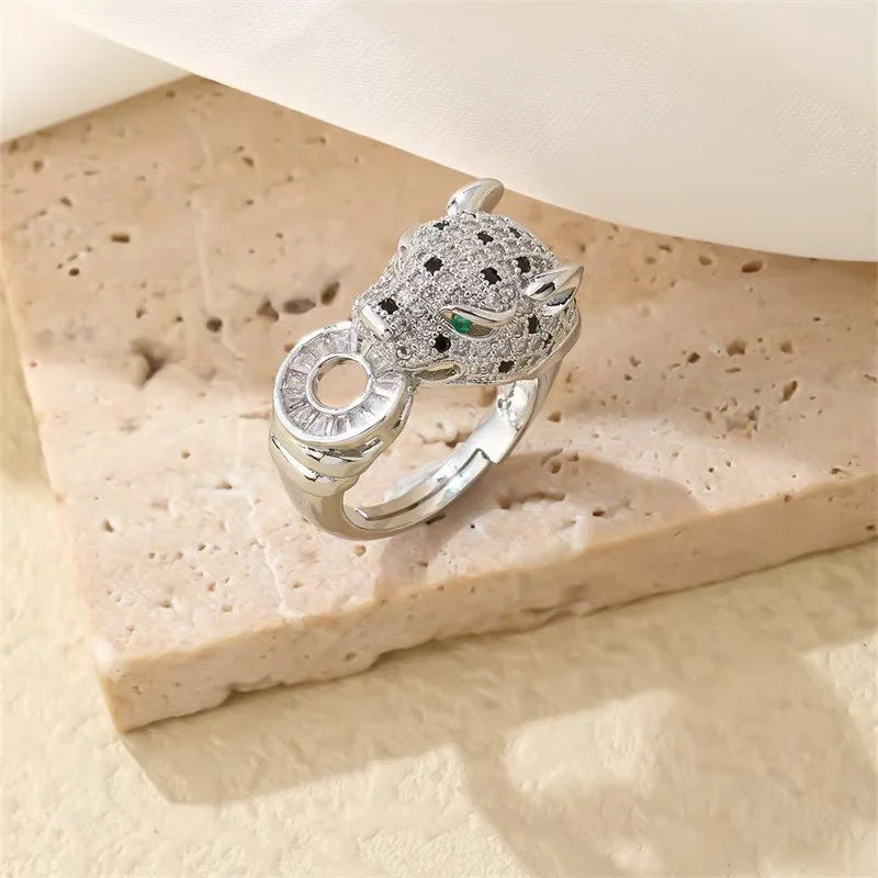 Leopard Pave Bracelet and Ring Jewelry Set for Women