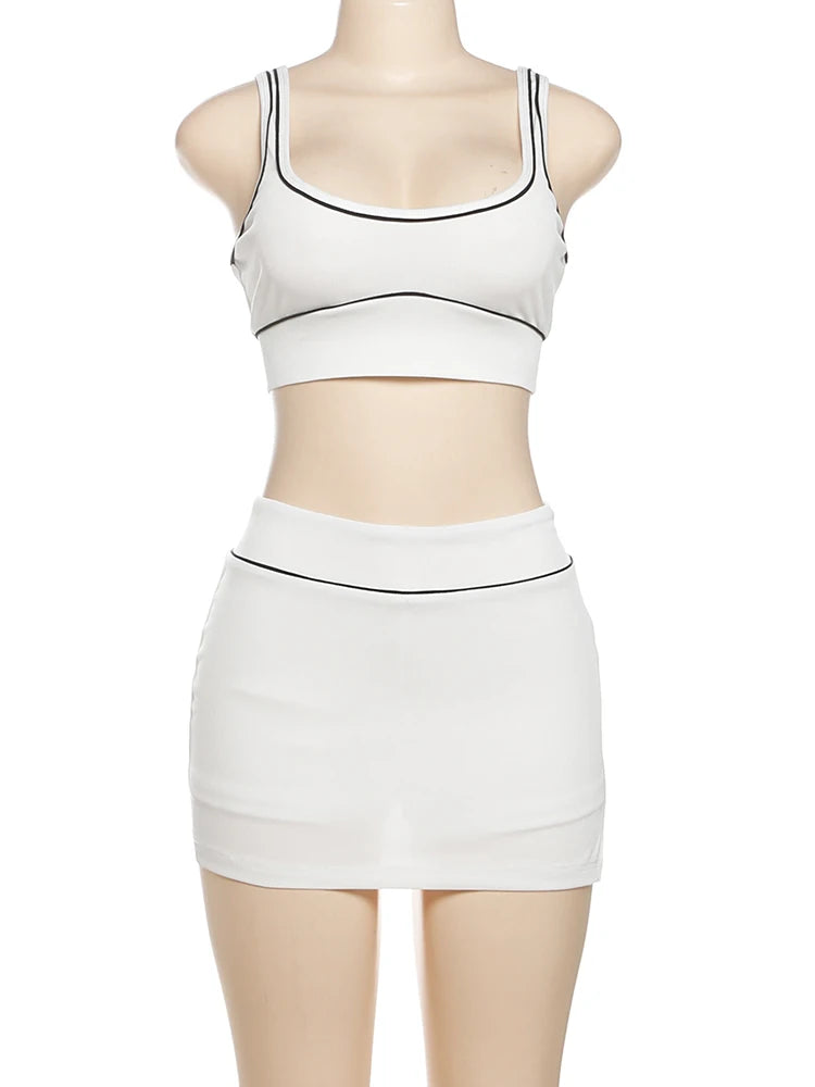 Striped Square Neck Two Piece Skirt Set Outfit for Women