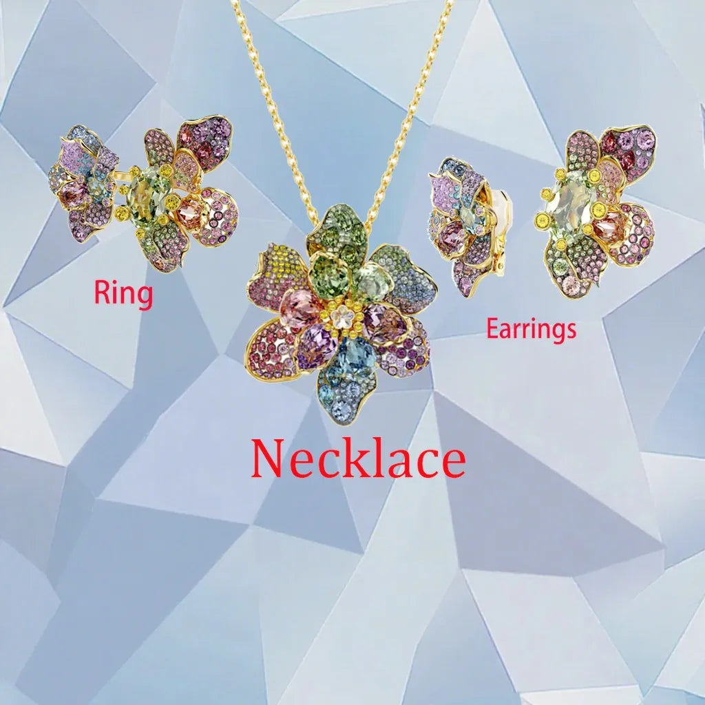Gold Plated Zirconia Crystal Pendant Set for Women