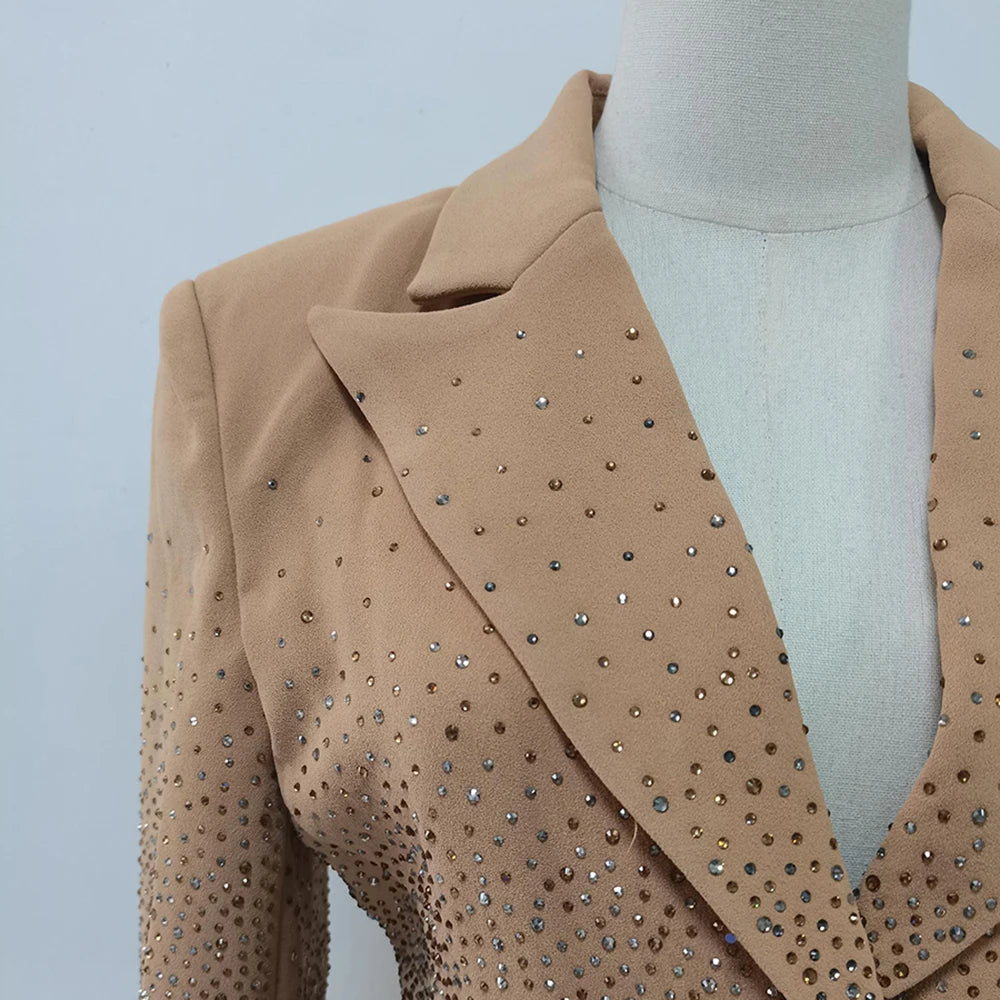 TWOTWINSTYLE Temperament Spliced Diamonds Jackets For Women Lapel Long Sleeve Designer Blazer Female Fashion Style New KJA534367