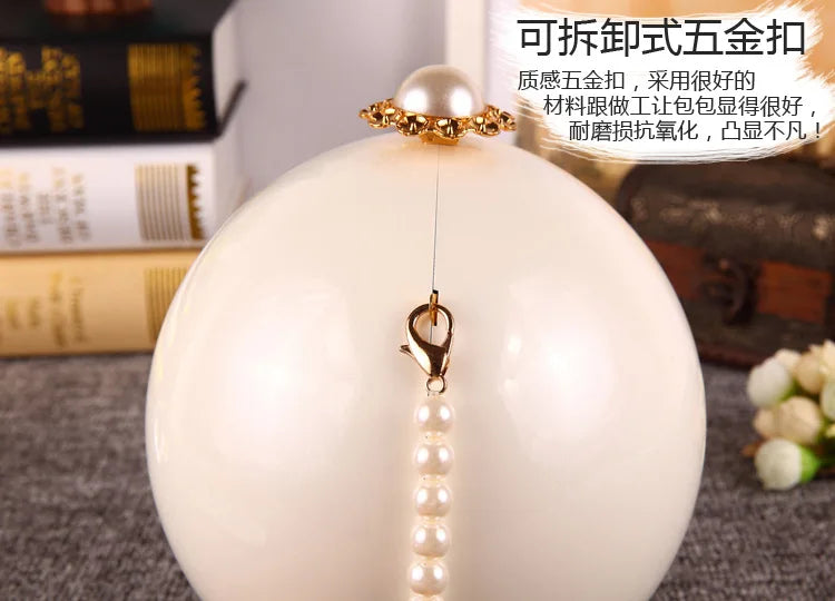 Pearl Embellished Round Acrylic Clutch Bag for Women