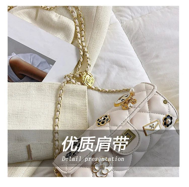 Textured Diamond Grid Crossbody Shoulder Bag for Women