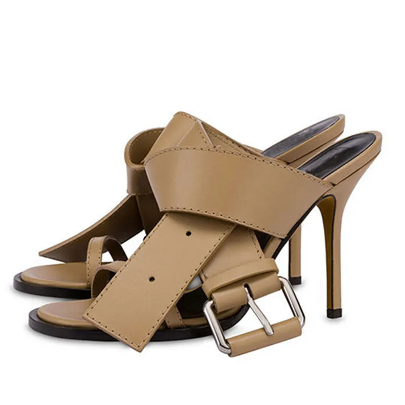 Rhinestone Butterfly Big Buckle High Heel Sandals for Women
