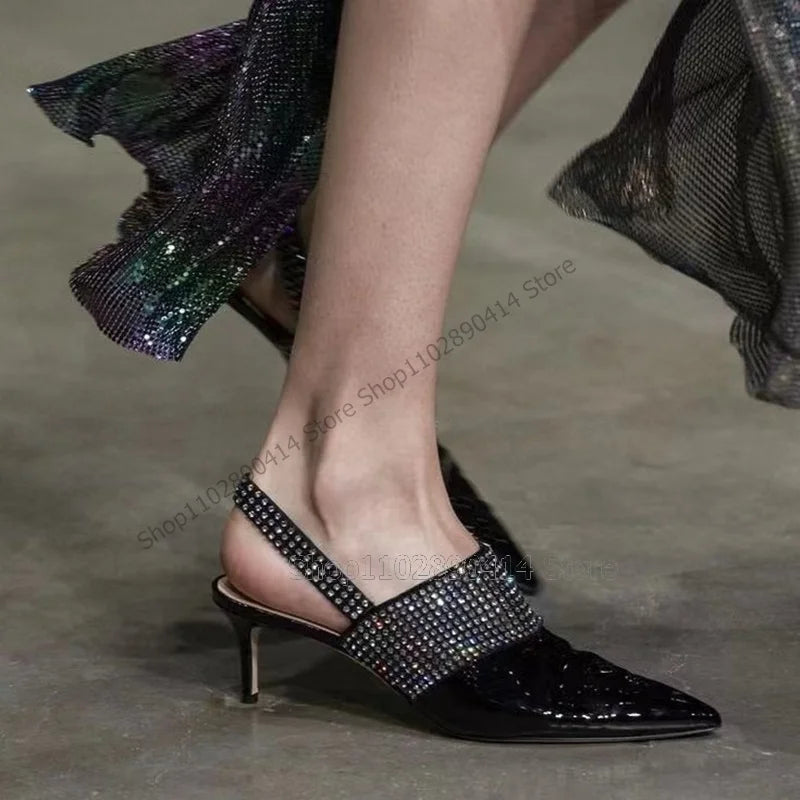 Elegant Black Rhinestone Pointed Toe Heel Pump for Women