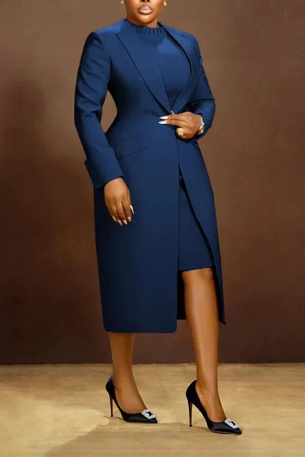 Long Sleeve Blazer and Dress Two Piece Set for Women