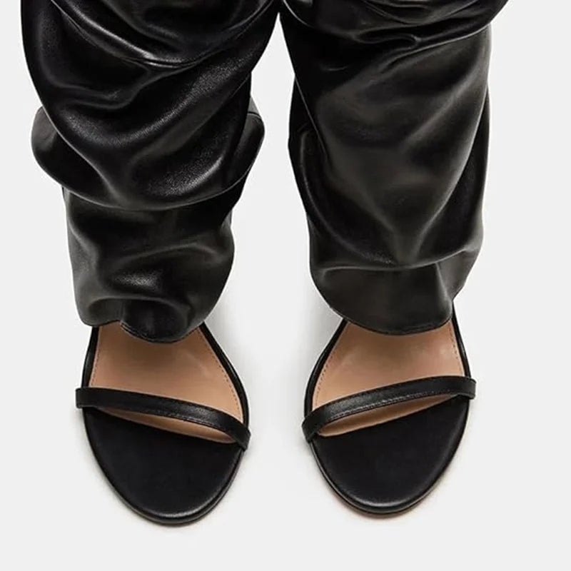 Pointed Toe Knee High Thin Heel Leather Boots for Women