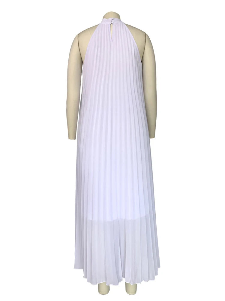 Chiffon Dresses for Women Long Elegant Evening Dress Big Size Round Woman Plus Size Sexy Pleated Halter Dress Summer Wear