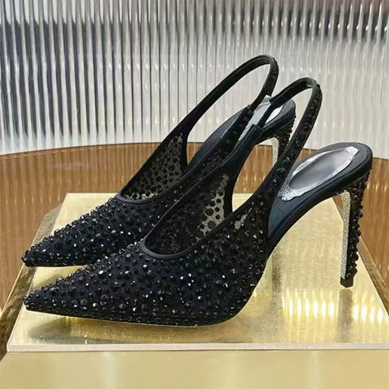 Crystal Embellished Pointed Toe Stiletto Pumps for Women
