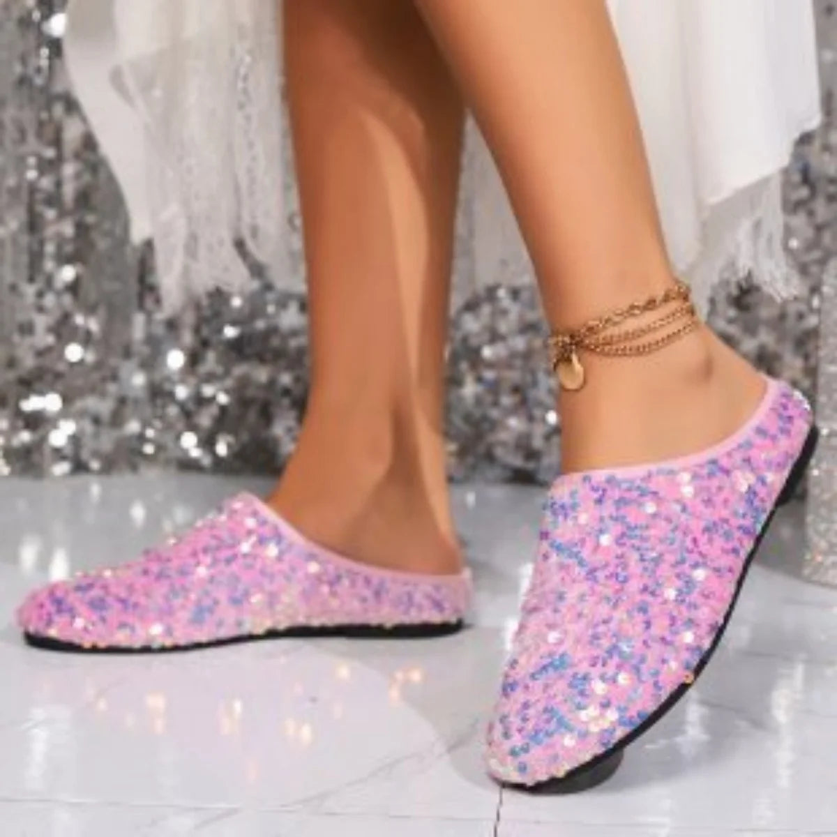 2025 Fashion new casual baotong glitter casual wear light solid color round head flat shoes