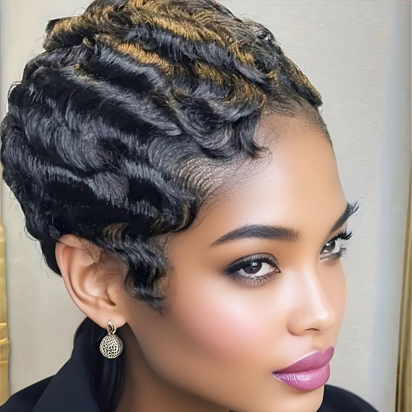 Short Finger Wave Wig Brazilian Human Hair Wig For Women BrowFull Machine Wig Pixie Cut Wigs for Woman