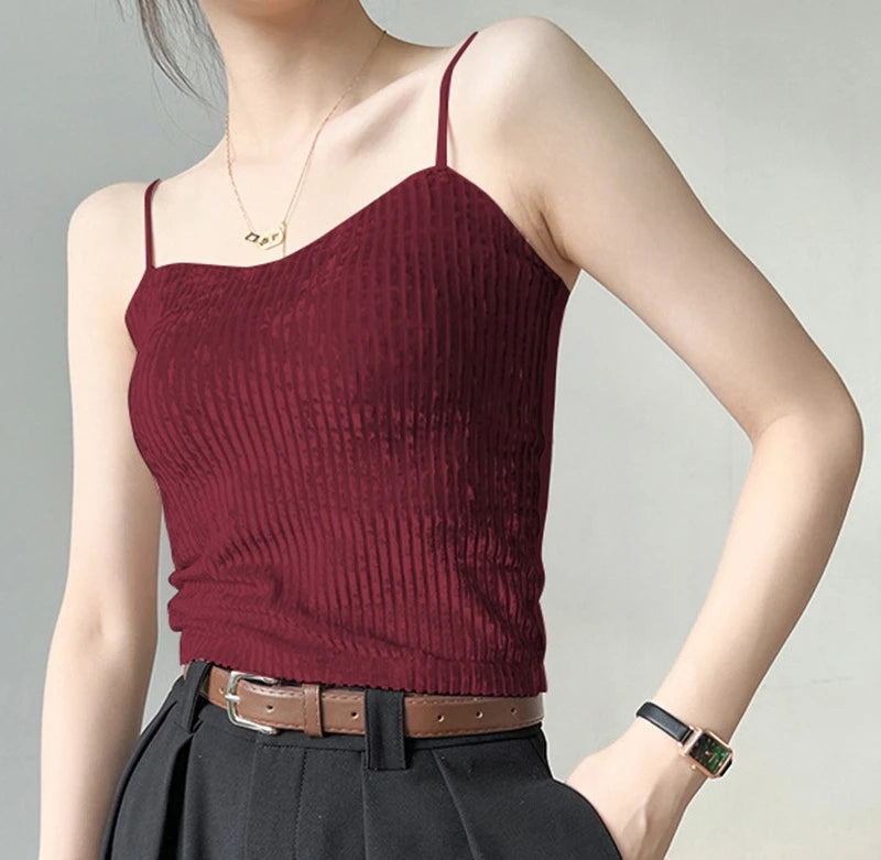 Knit Crop Tops for Women Sleeveless Sexy Vests New Spring Summer 2025 Backless Off Shoulder with Bra Pad Slim Casual Tank Camis