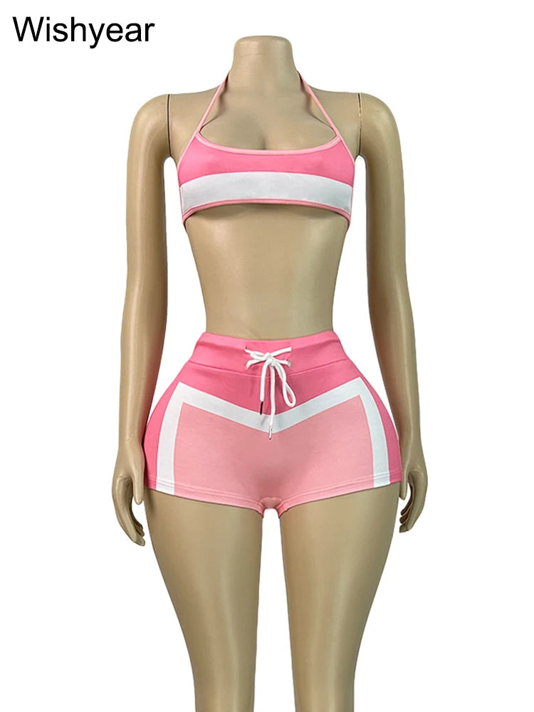 Striped Three Piece Jacket Crop Top And Shorts Set for Women