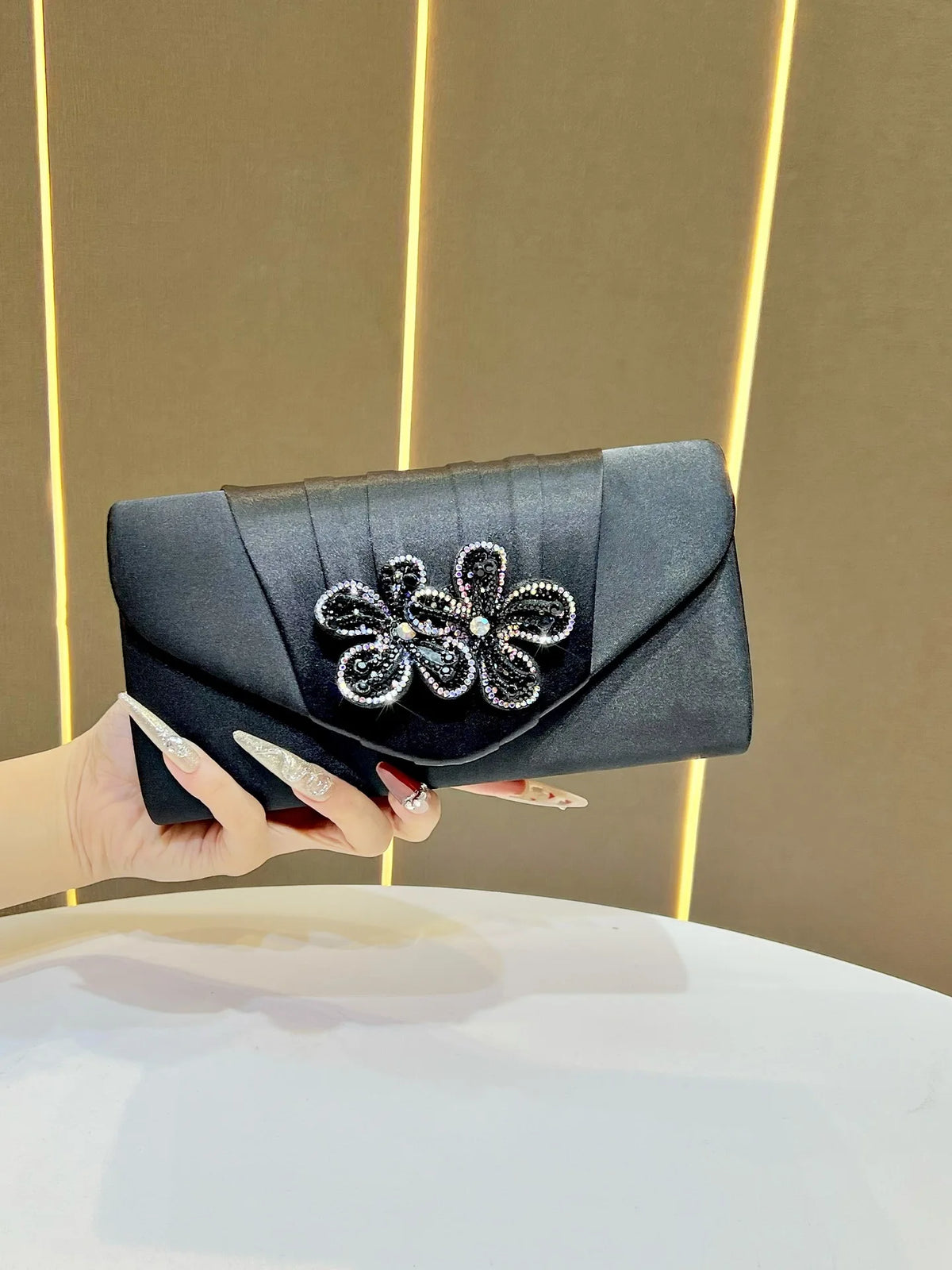 Elegant Satin Diamond Clutch Crossbody Bag for Women