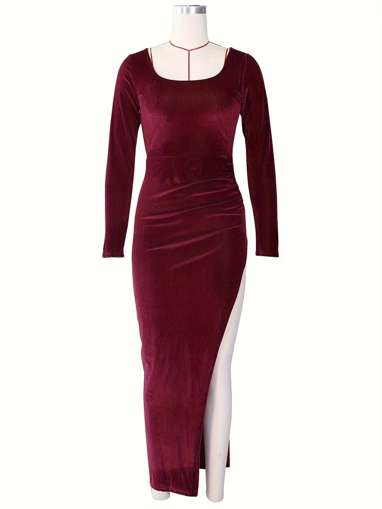 Womens Sexy Bodycon Velvet Long Sleeve Maxi Dress with Split Elegant Fall Dresses for Wedding Guest Club Party
