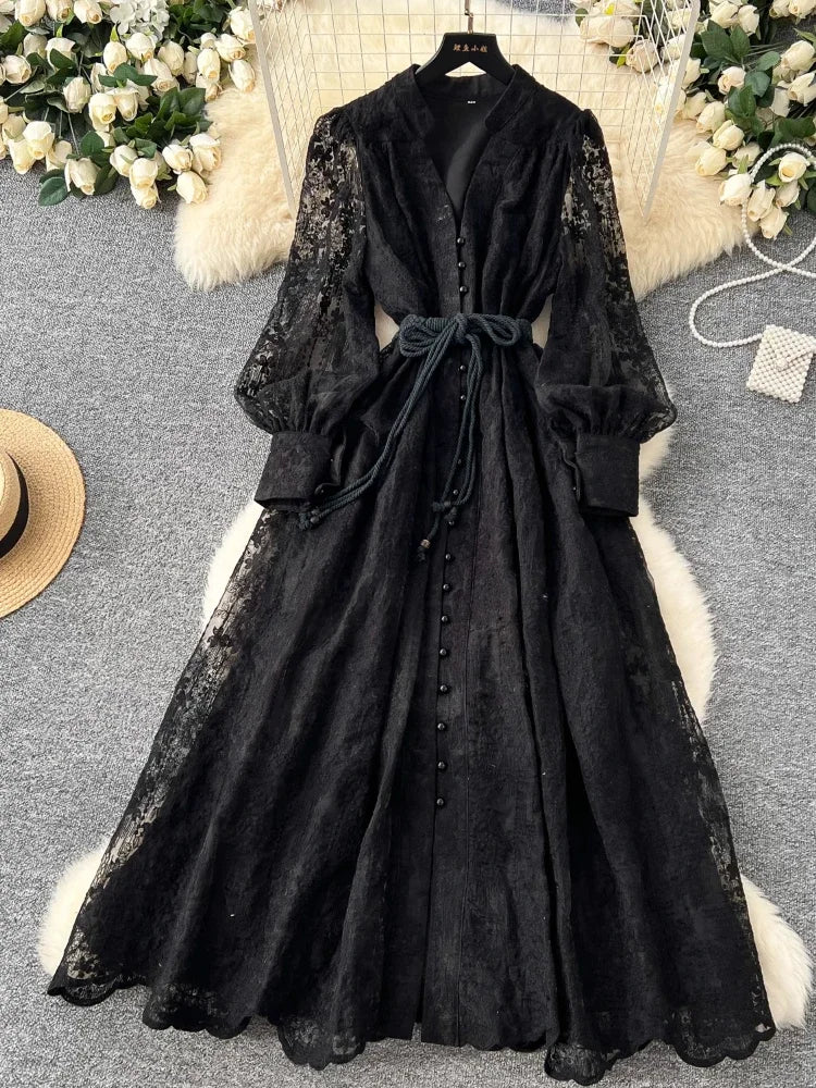 Intricate Embroidery Sash Evening Dress