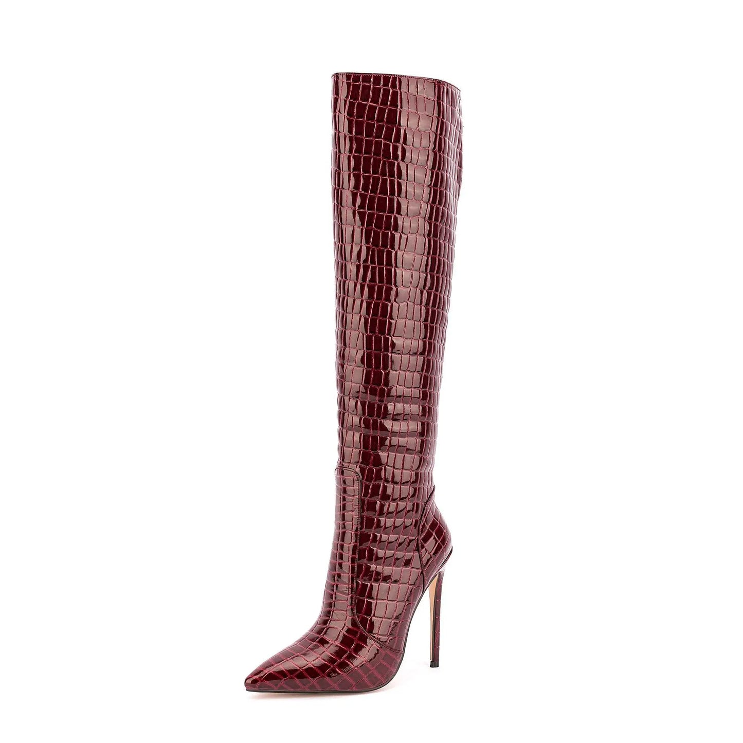Wine Red Knee High Boots