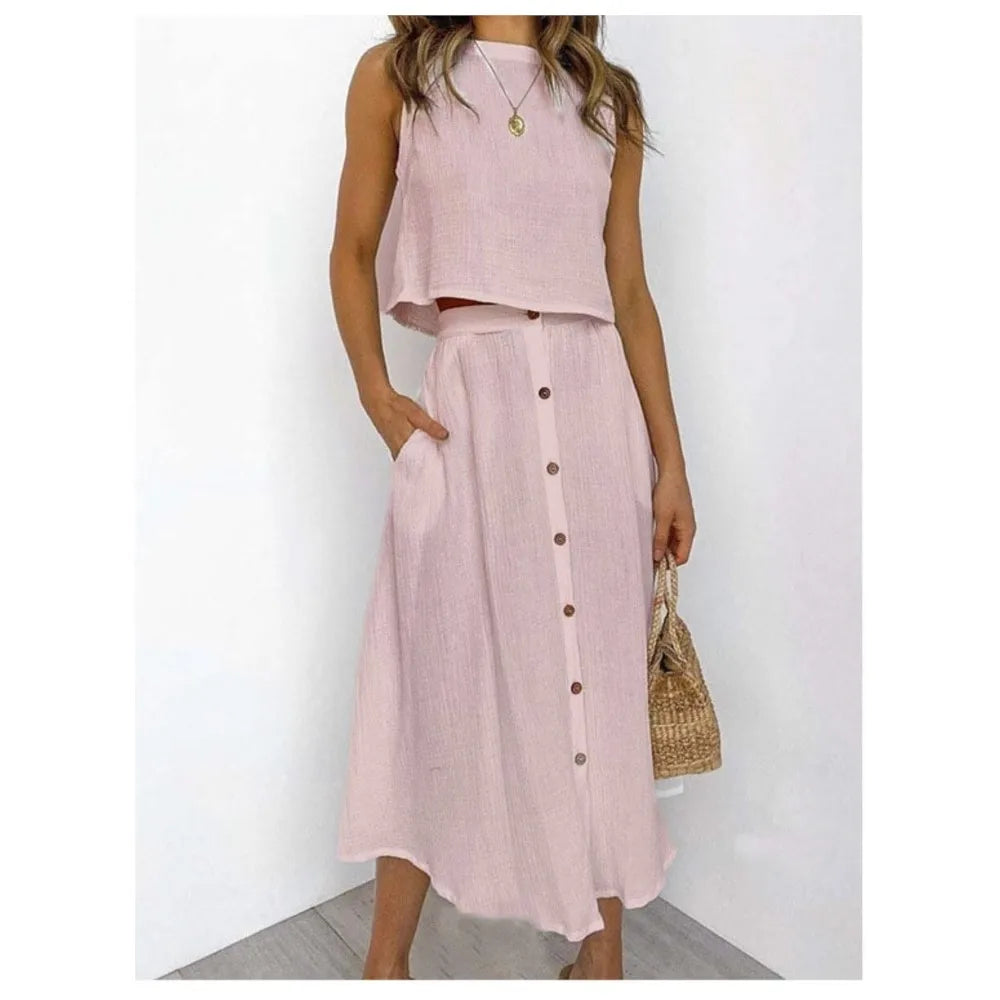 Double Layer Casual Elegant O Neck Vest And Skirt Set for Women