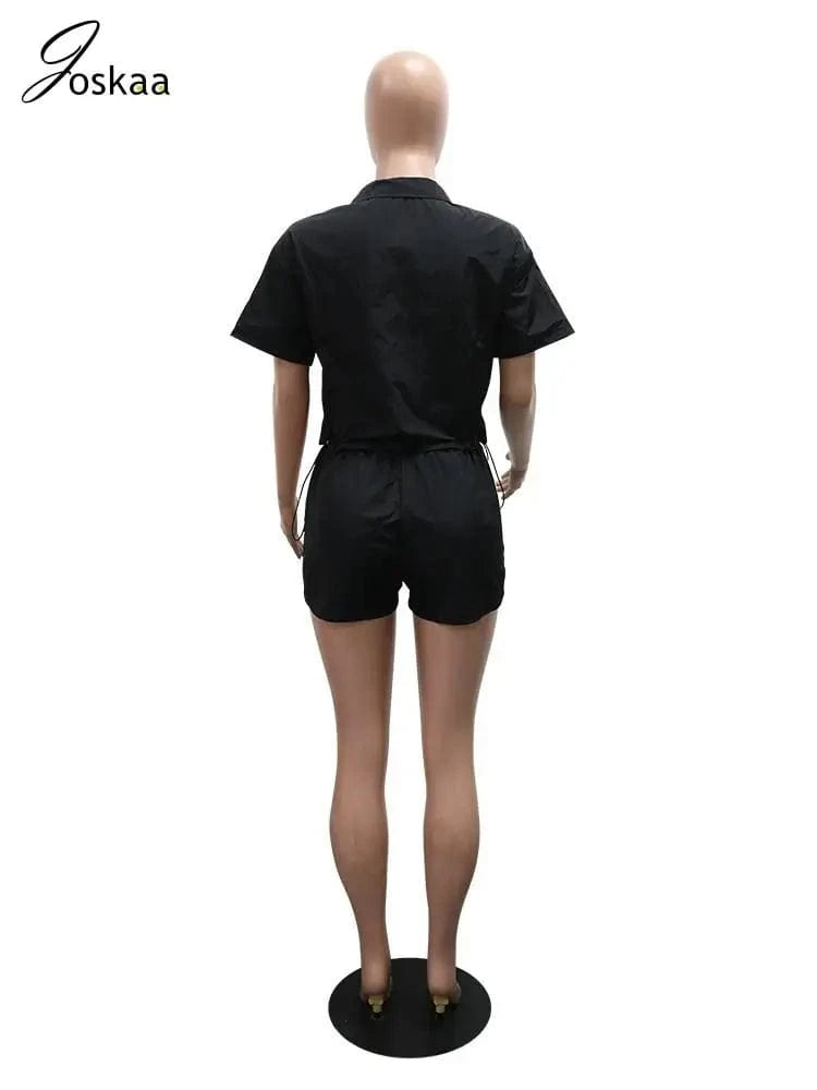 Joskaa 2025 Summer Women's Sporty 2 Piece Set Casual Patchwork Short Sleeve Top and Shorts Matching Tracksuits Y2K Streetwear