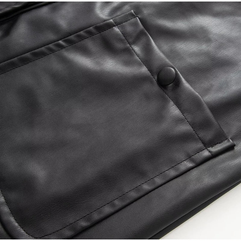 Autumn Winter Pu Leather Moto Jacket With Long Sleeve for Women