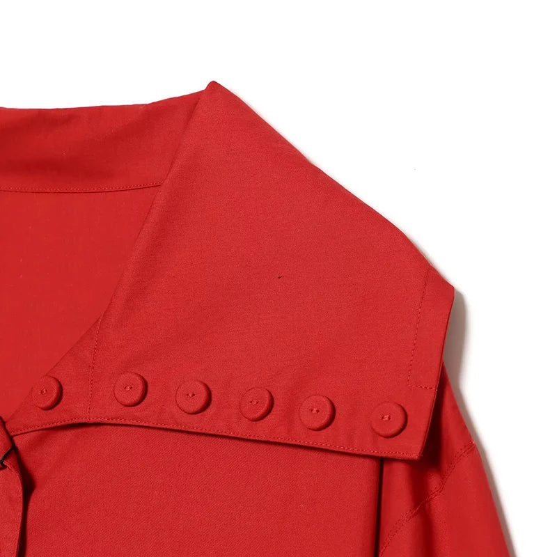 Casual Red Jacket With Turn-Down Collar and Long Sleeves for Women