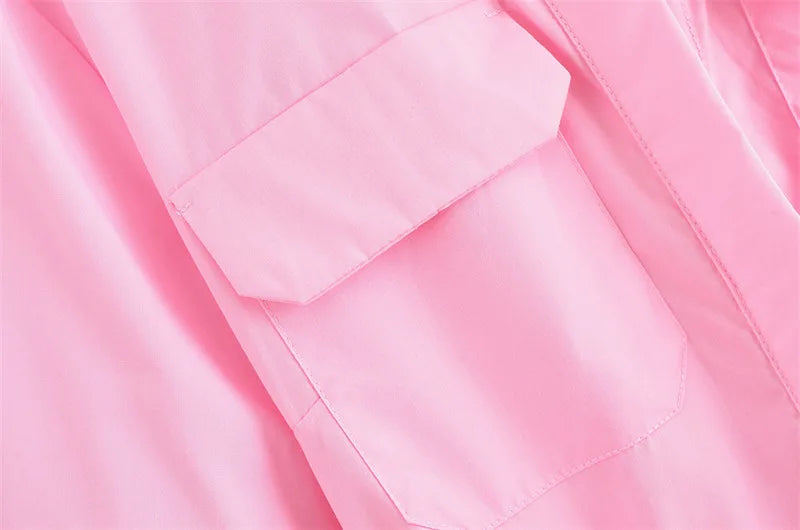 Lapel Casual Pockets Short Sleeve Shirt Dress for Women