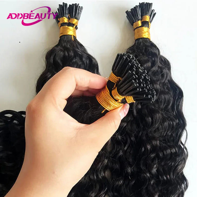 Natural Water Wave I Tip Human Hair Extensions for Women