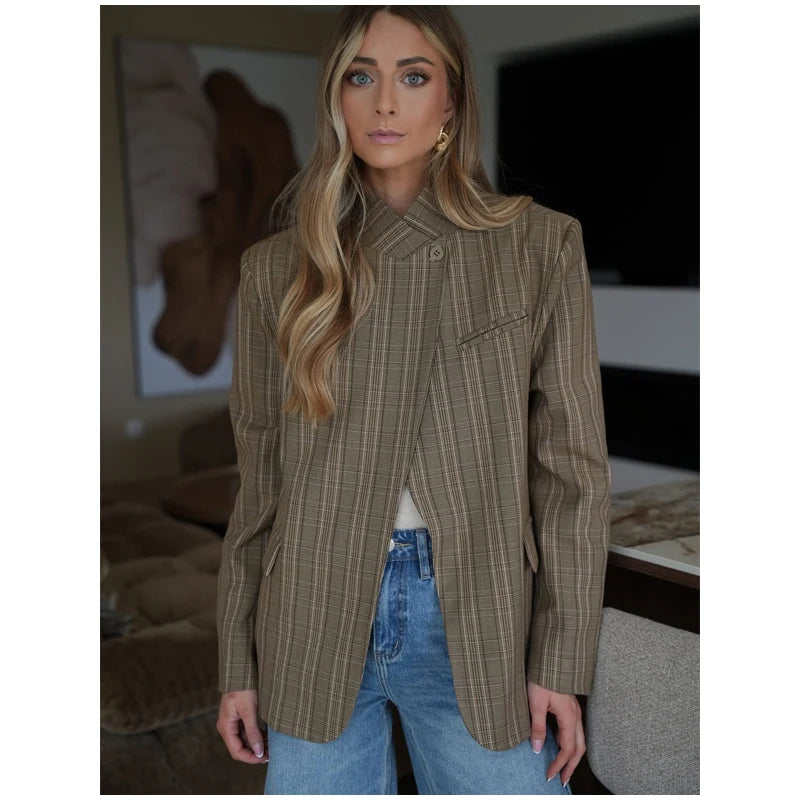 Vintage Plaid Lapel Blazer and Shorts Set for Women