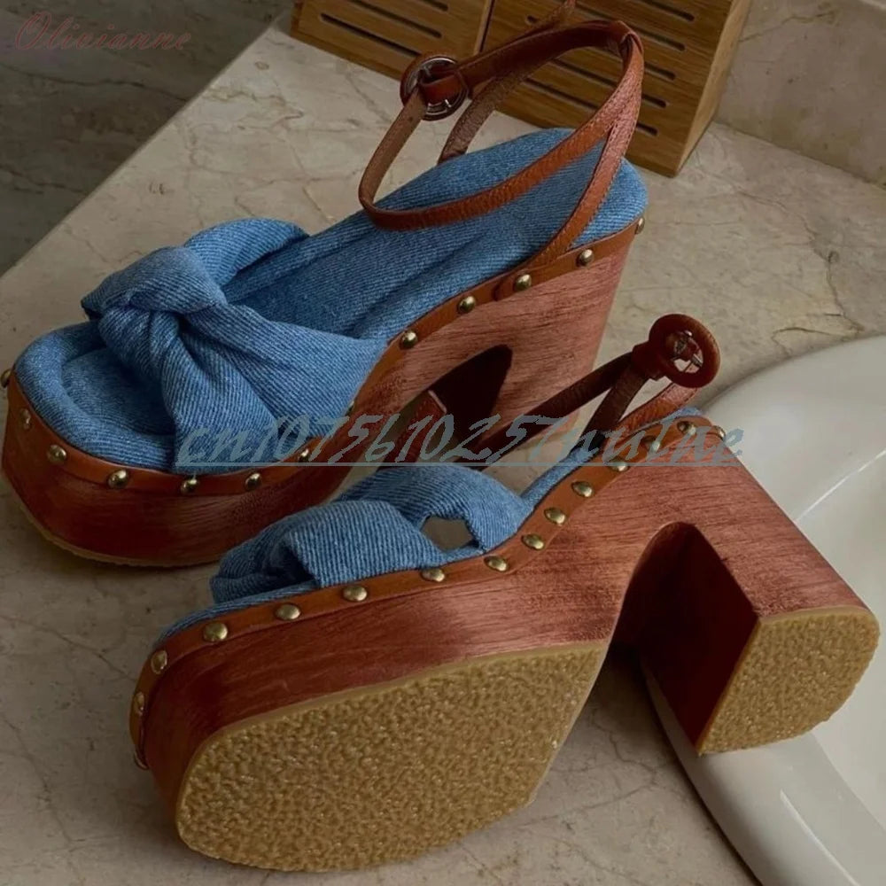 Butterfly Knot Decor Sandals with Chunky Heel for Women