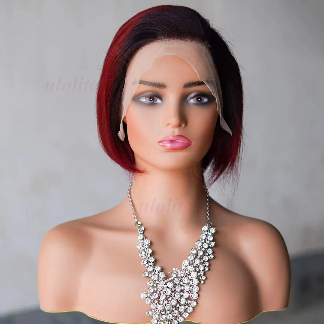 Wig HD Transparent Lace Front 13x4 Pixie Cut Bob Indian Hair Pre Plucked 200 Density