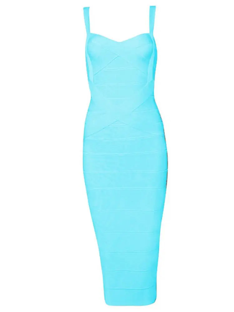 New 2024 Women Sexy Celebrity Midi Red White HL Elastic Bandage Dress Spaghetti Strap Club Bodycon Party Dress Wholesale HL434