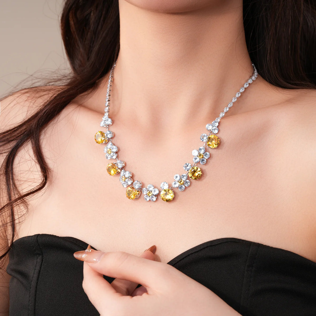 Floral Cubic Zirconia Necklace Set