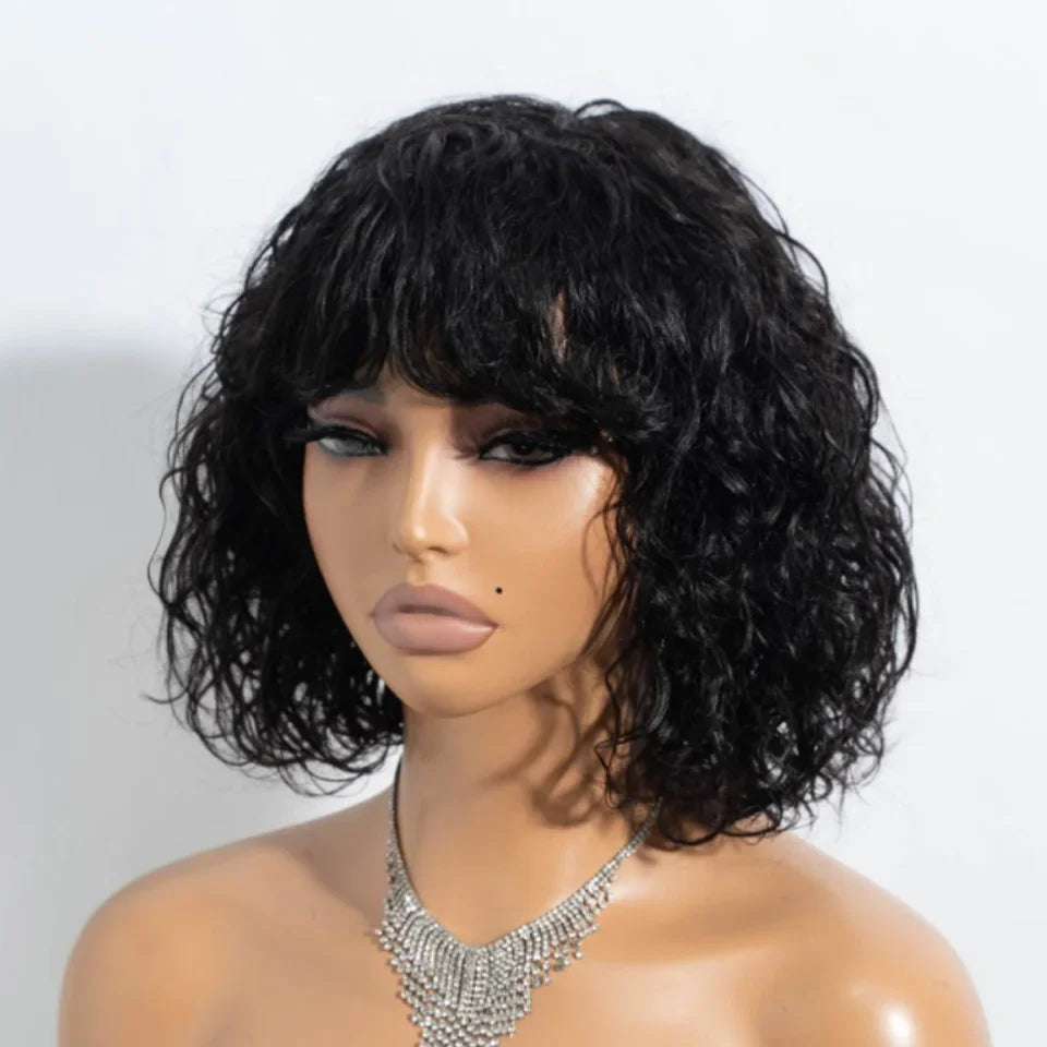 Natural Short Curly Glueless Human Hair Bob Wig for Women