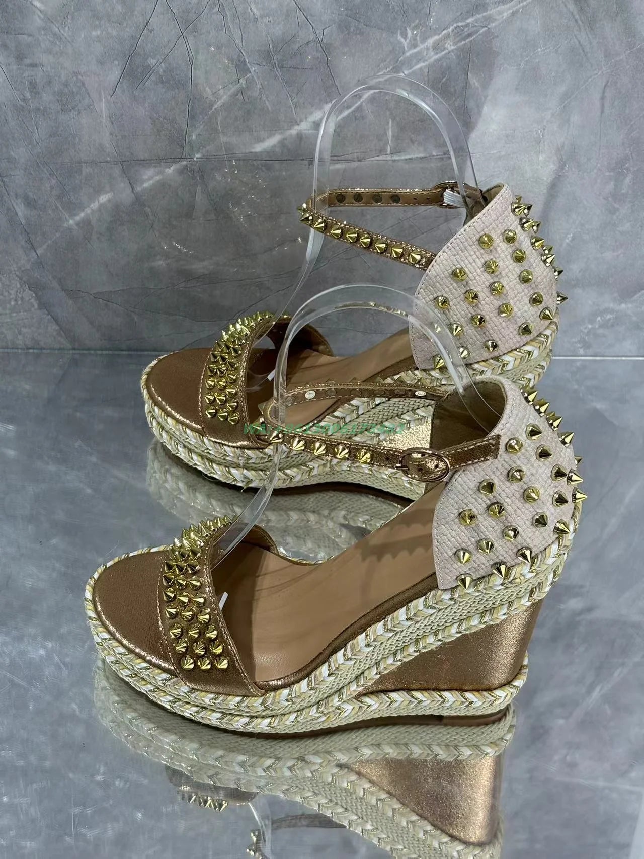 Open Toe Metallic Buckle Platform Wedge Sandals For Women