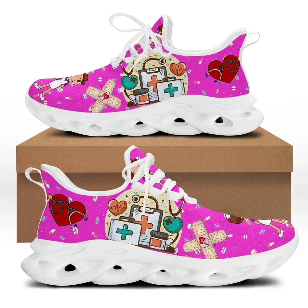 Cute Cartoon Print Lace-Up Nursing Shoes for Women