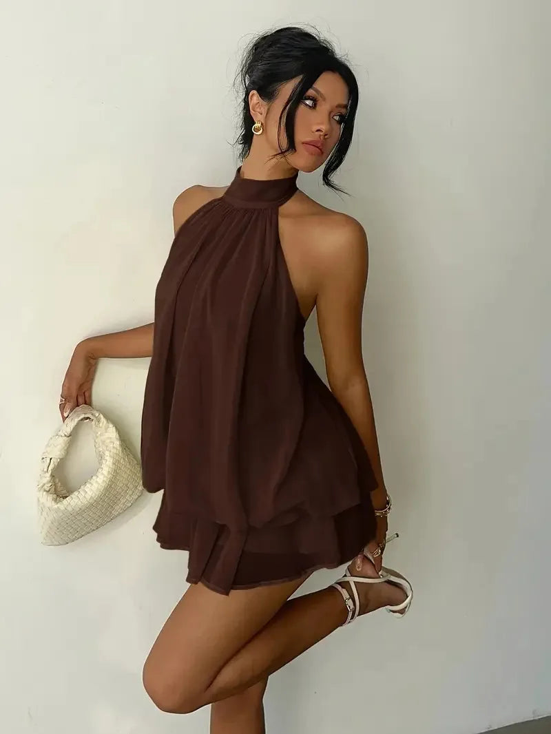 Chiffon Halter Backless Summer Mini Dress for Women