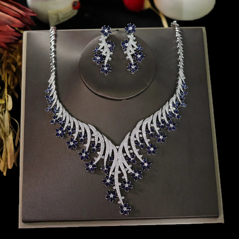Elegant Floral Crystal Necklace and Earring Set for Women
