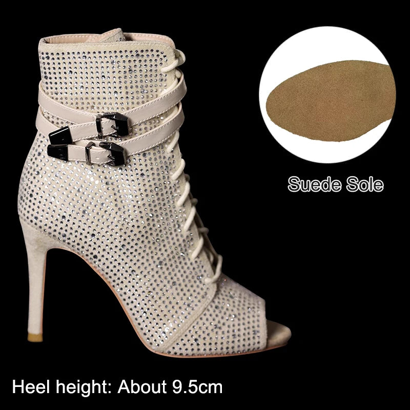 Peep Toe Ankle Stiletto Latin Dance Heels for Women