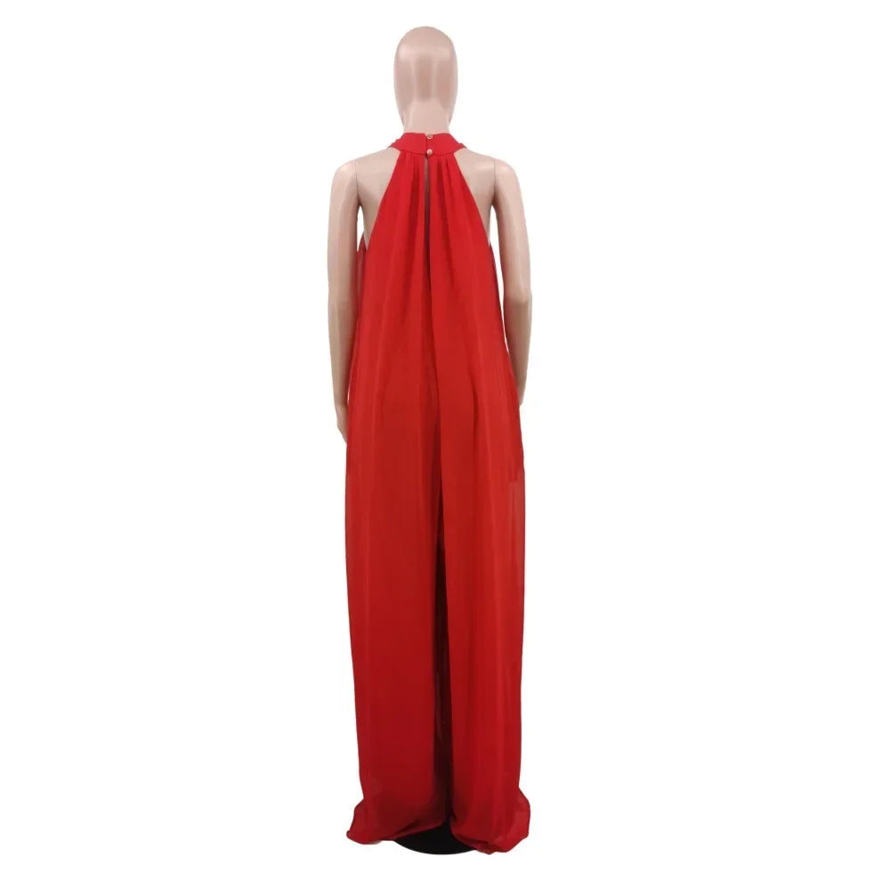 Loose Fit Solid Color Chiffon Ankle Length Jumpsuit for Women