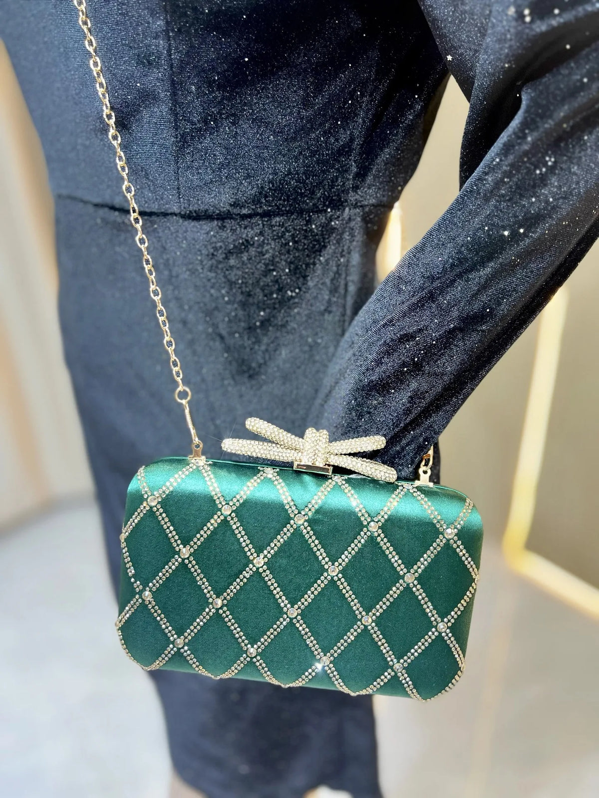Glitter Rhinestone Clutch Messenger Bag for Women